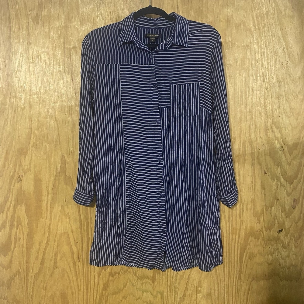 Donna Karan Sleepwear Blue Stripe Button Front Nightgown Soft Small